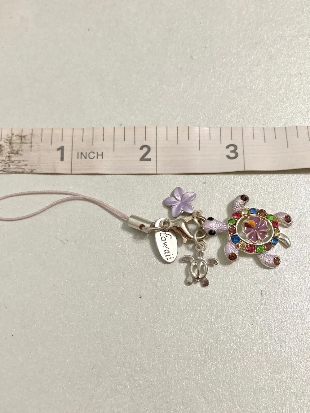 Laule’a Hawaii Purple Turtle flower Charm Phone Strap with Multicolor Rhinestone